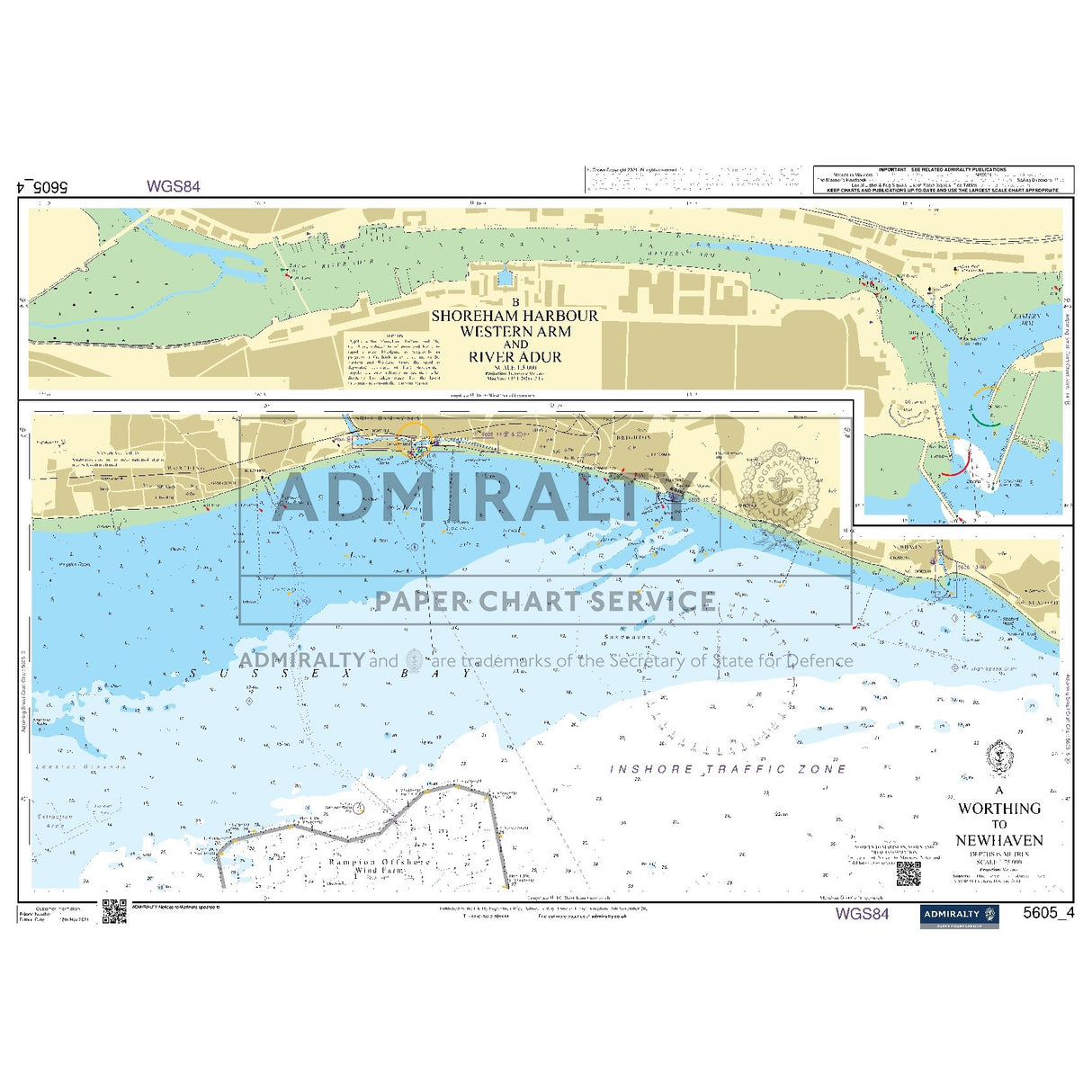 Nautical chart 5605_4 Worthing to Newhaven on the Sussex coast with 2 panels
