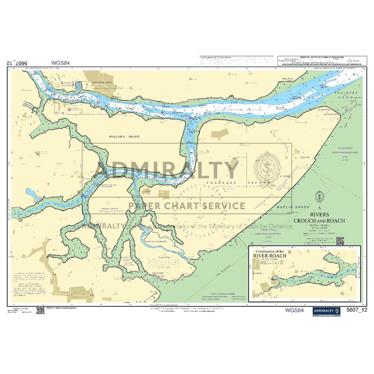 Nautical chart 5607_12 Rivers Crouch and Roach on the Essex coast with 2 panels