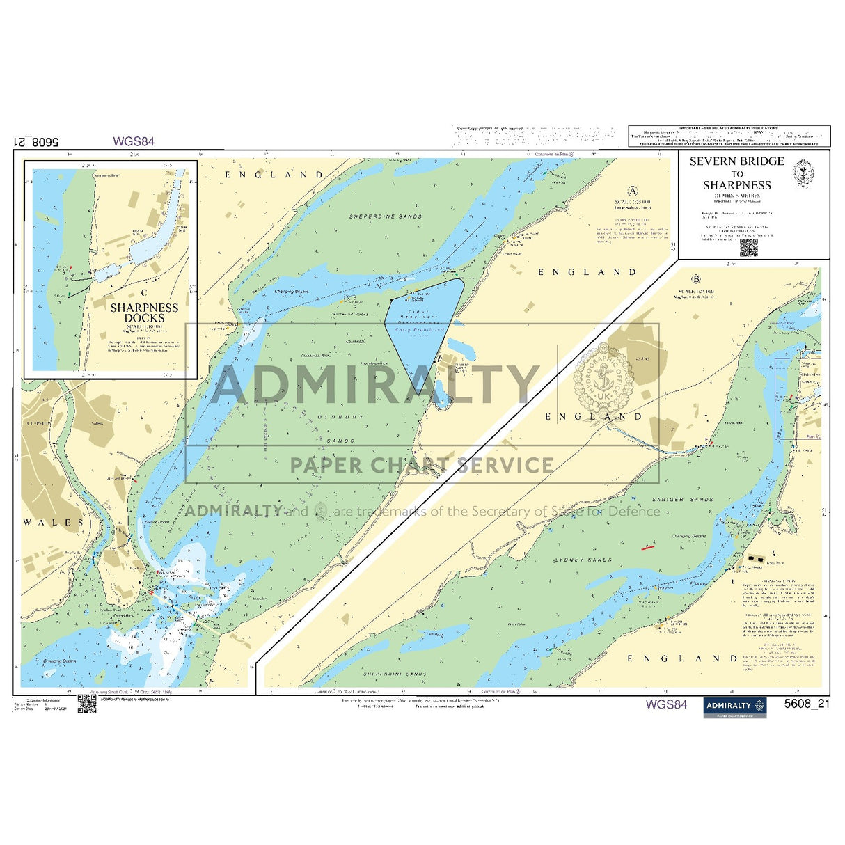 Nautical chart 5608_21 Severn Bridge to Sharpness on the River Severn with 3 panels