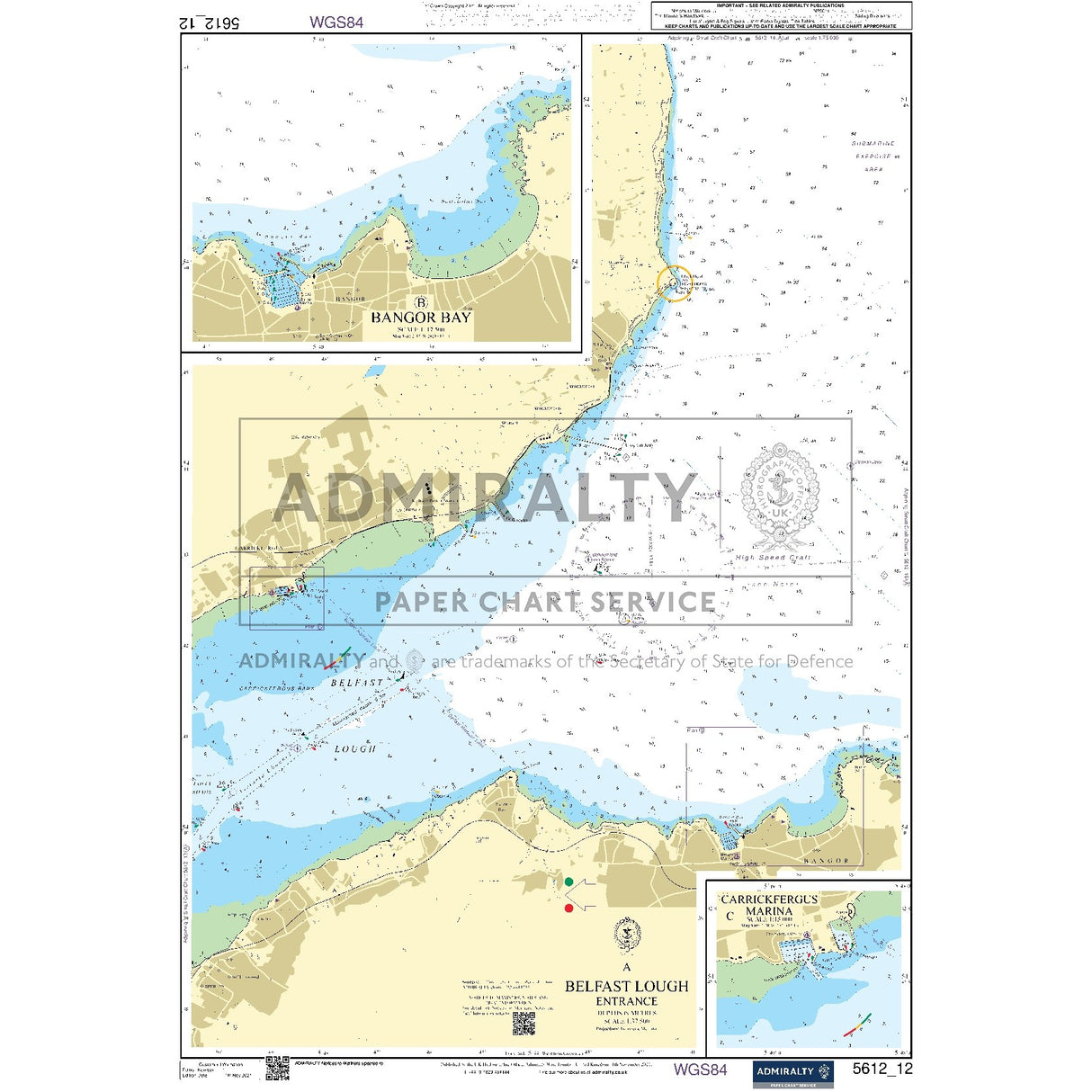 Nautical chart 5612_12 Belfast Lough Entrance in Northern Ireland with 3 panels