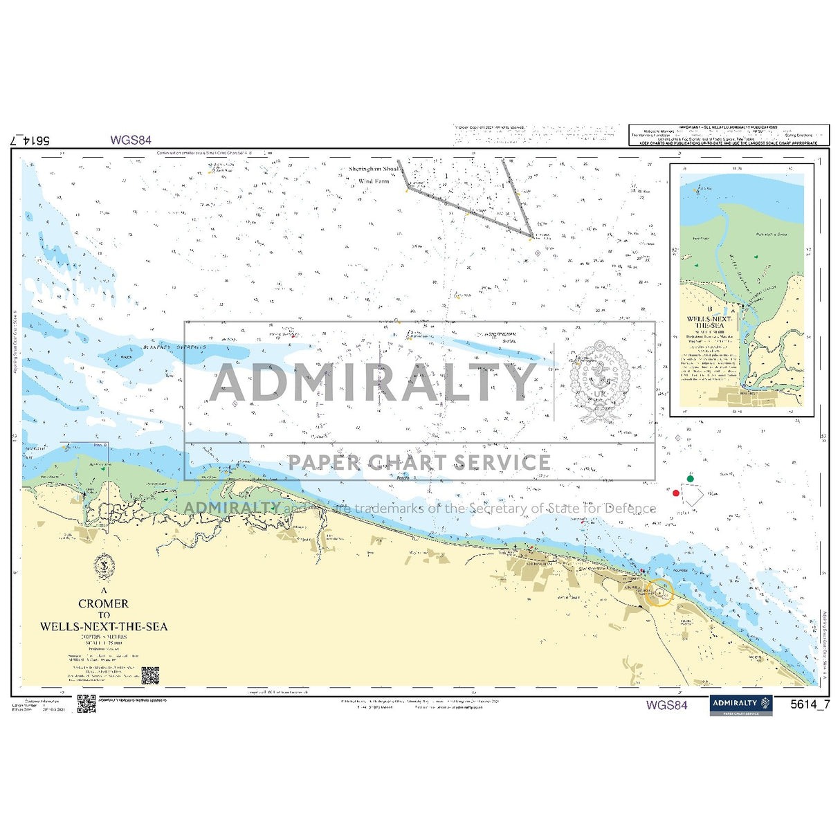 Nautical chart 5614_7 Cromer to Wells-next-the-Sea on the Norfolk coast with 2 panels