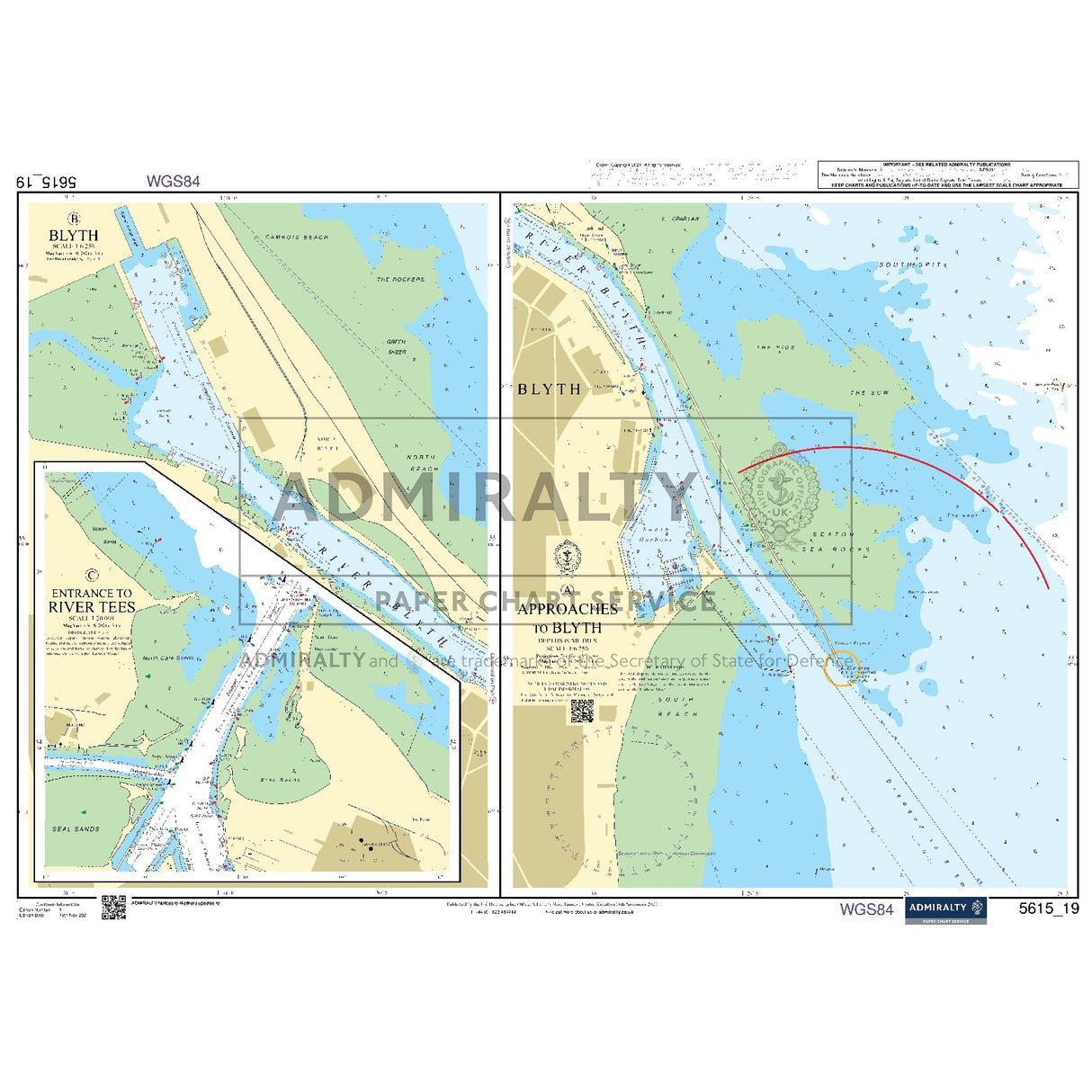 Nautical chart 5615_19 Approaches to Blyth on the Northumberland coast with 3 panels