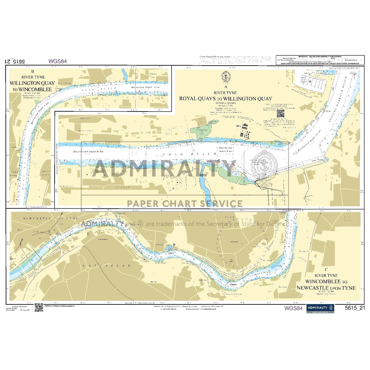 Nautical chart 5615_21 River Tyne - Royal Quays to Willington Quay on the River Tyne with 3 panels