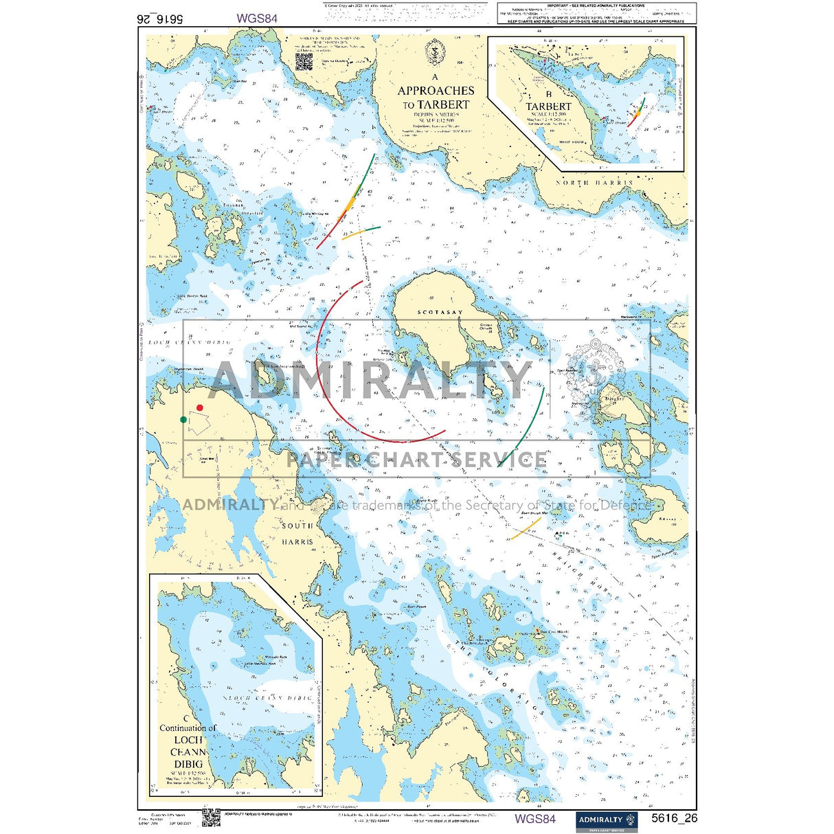 Nautical chart 5616_26 Approaches to Tarbert in the Outer Hebrides with 3 panels