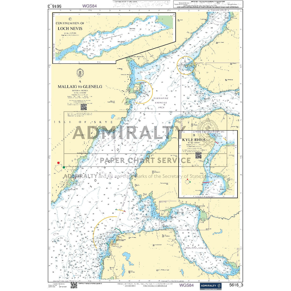 Nautical chart 5616_3 Mallaig to Glenelg on the west Highland coast with 2 panels
