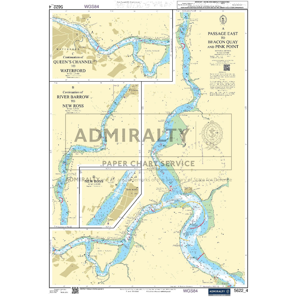 Nautical chart 5622_4 Passage East to Beacon Quay and Pink Point with 4 panels