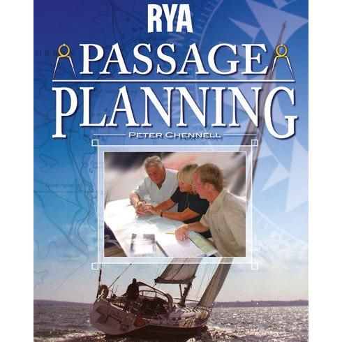 Cover of the book "RYA Passage Planning" by the Royal Yachting Association displayed on a tablet screen. The cover features an image of three people examining nautical charts, with a large photo of a sailboat on water in the foreground. Essential for anyone passionate about boating and yachting.