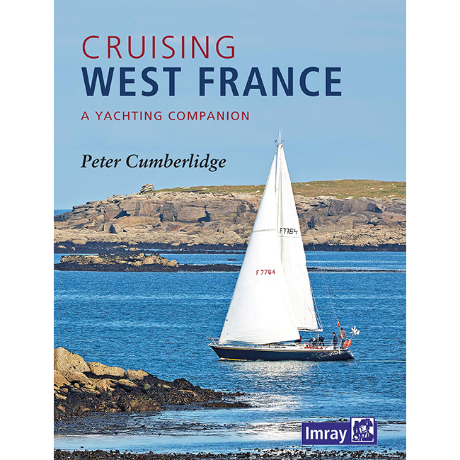 Cover of "Cruising West France" by Imray, showing a white sailboat on blue water near rocky islands under a clear sky—the ideal nautical guide for exploring the West France coast.