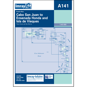 Imray Chart A141: Cabo San Juan to Ensenada Honda and Isla de Vieques is a GPS-compatible nautical chart by Imray, covering Puerto Rico's coastal areas and the Caribbean Sea.