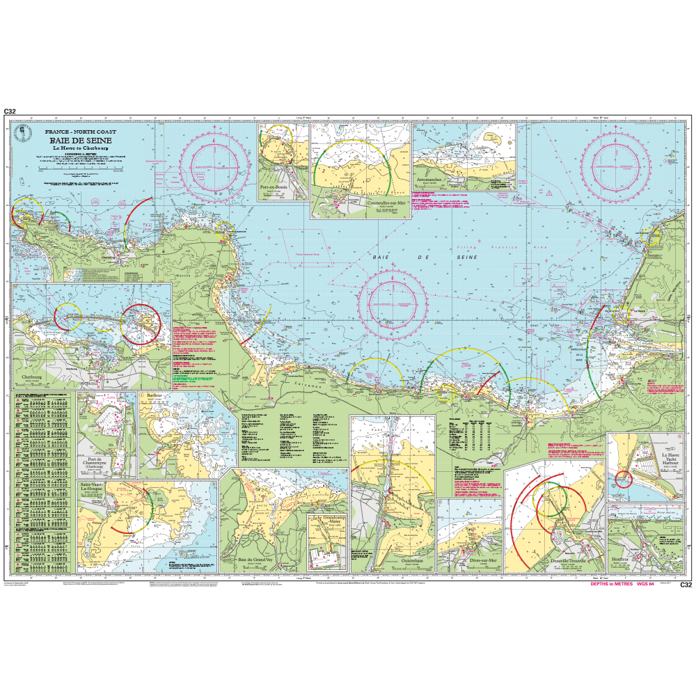 Imray Chart C32: Baie de Seine by Imray covers the northern France coast, with ports, navigation routes, depth markings, and yacht harbour insets. Ideal for Northwest Europe cruising; part of the Imray C Series charts collection.