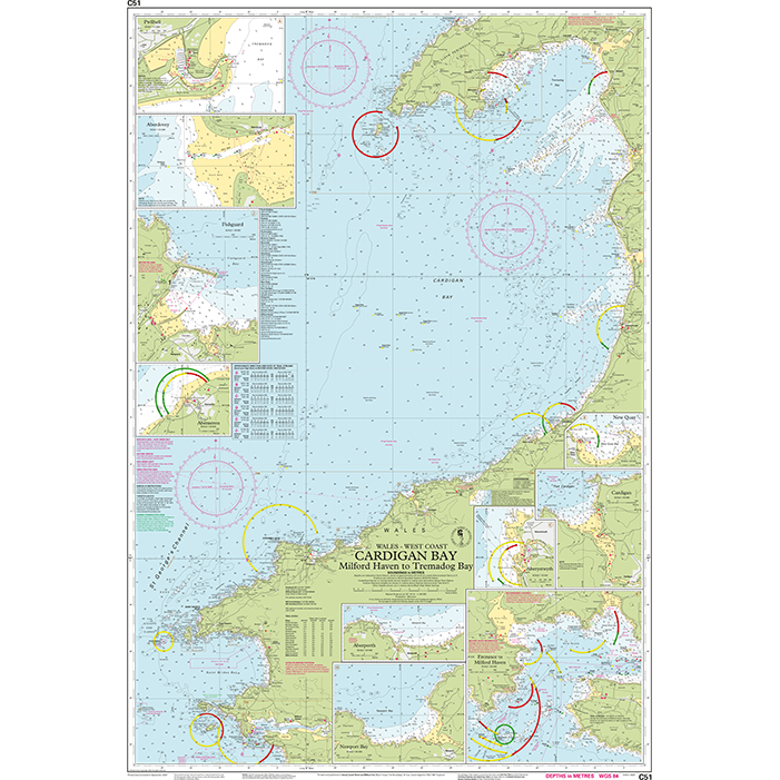 Imray Chart C51: Cardigan Bay by Imray details coastal outlines, depths, navigational aids, and tide tables from Milford Haven to Tremadoc Bay—perfect for Anglesey cruising and compatible with Imray C Series harbor insets.