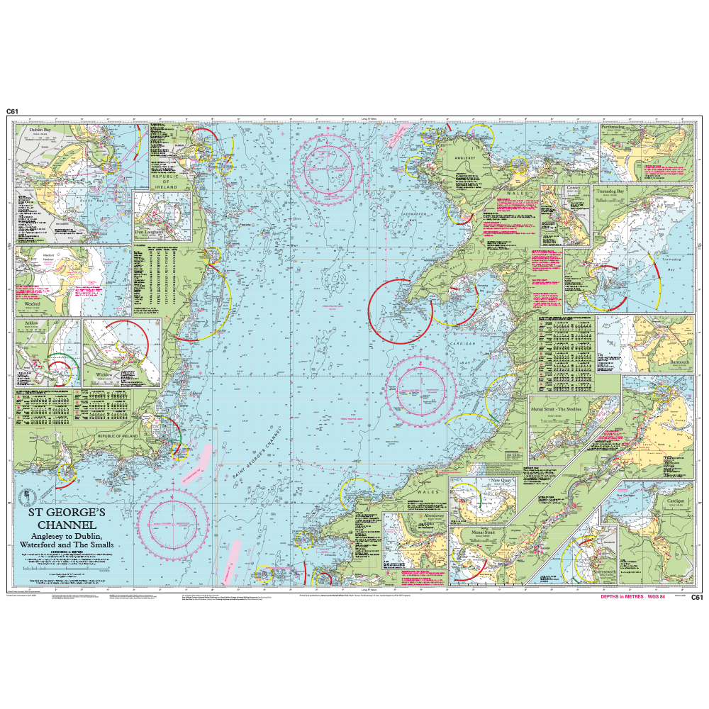 Imray Chart C61: St George's Channel by Imray details water depths, navigation routes, and key ports between Ireland and Wales—an essential marine navigation chart for cruising Britain and Ireland.
