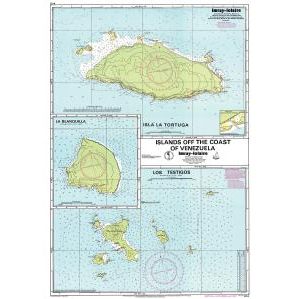 Imray Chart D14 by Imray details Isla La Tortuga, Isla Blanquilla, and Los Testigos off Venezuela with topographic features, navigation markers, and insets of smaller islands. GPS-compatible; based on Eastern Caribbean nautical charts.
