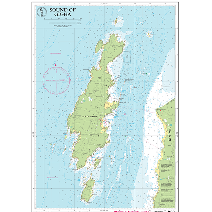 Imray Chart Y80: Sound of Gigha by Imray details the Isle of Gigha’s coastline, depth markings, and navigational symbols—ideal for small craft near the Kintyre peninsula.