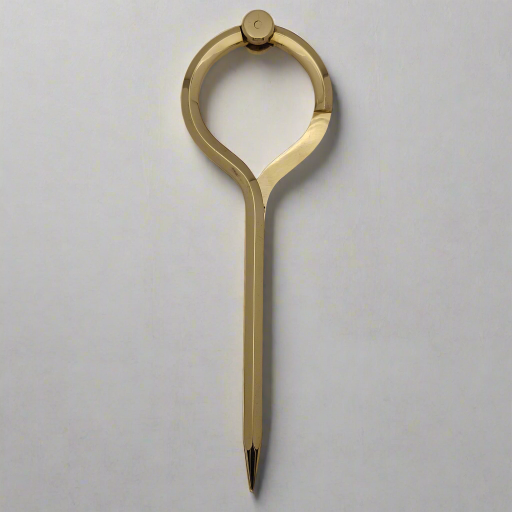 The Chartwright 8" Single-Handed Brass Dividers, crafted from brass with a sleek, modern design, are shown against a plain white background. This elegant navigation tool features a circular top and a single pointed leg, offering a minimalist appearance reminiscent of traditional brass dividers used in chartwork.