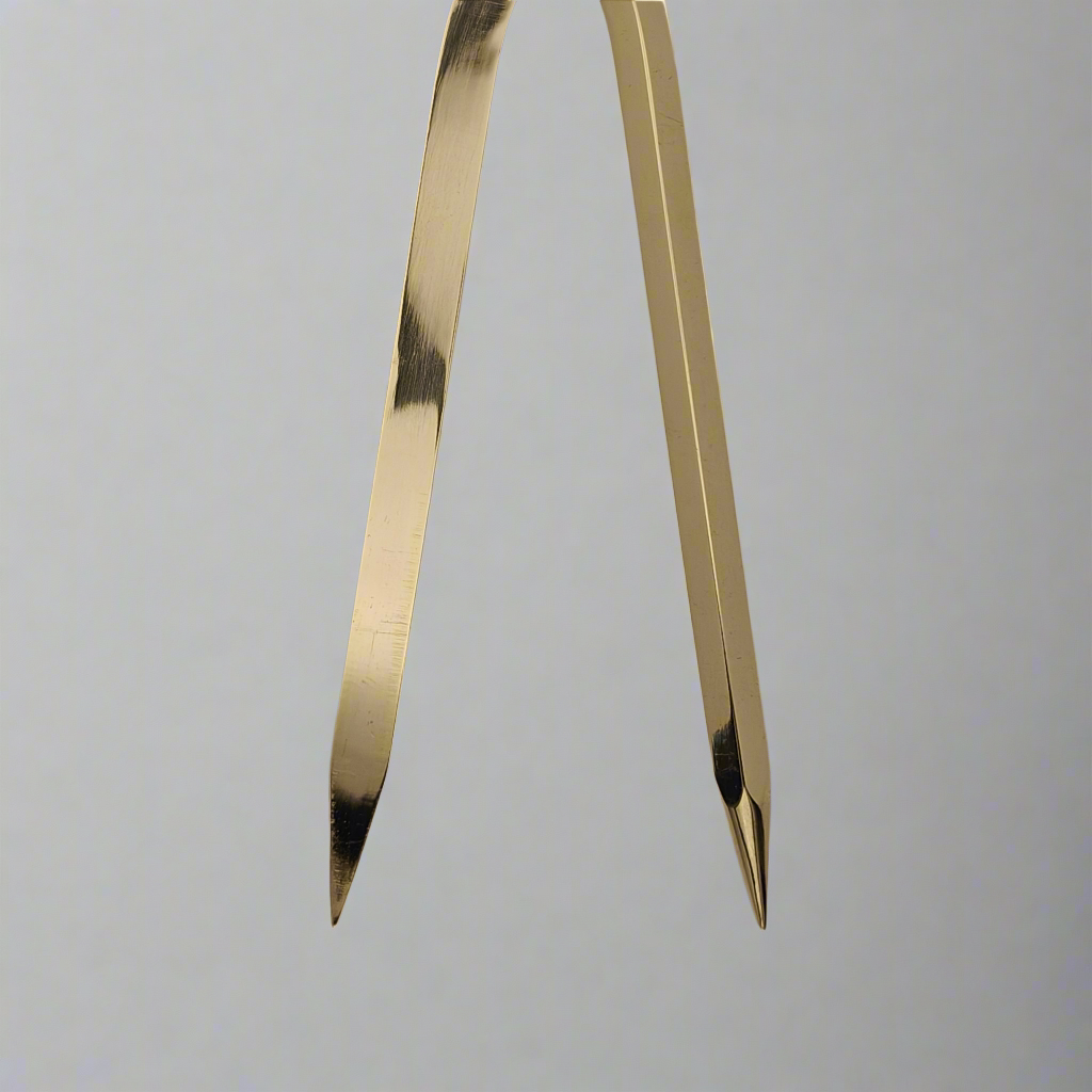 Close-up view of a pair of Chartwright 8" Single-Handed Brass Dividers with sharp, pointed tips against a plain gray background. The precision instrument is partially opened, showcasing its polished metallic surface.