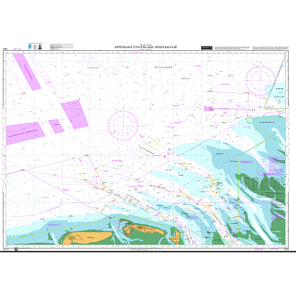 Admiralty Chart DE2: Approaches to Rivers Jade, Weser and Elbe displays waters, coastlines, shipping routes, navigational markers, depths, maritime symbols, grids, and safe navigation zones in the specified river approaches.