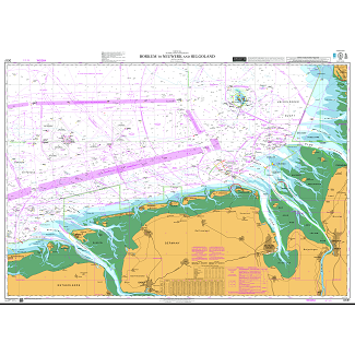 Admiralty Chart DE87: Borkum to Neuwerk and Helgoland by Admiralty details sea routes, depth contours, buoys, and land features to support safe navigation near Helgoland, with symbols and colors highlighting key waterways.