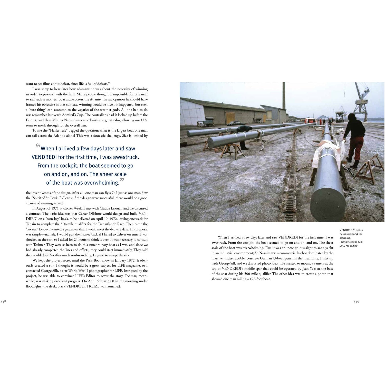 An outdoor scene with large cylindrical objects on snowy ground evokes innovation similar to Dick Carter: Yacht Designer by Fernhurst Books. Two people in winter attire work nearby, embodying designer precision. Industrial buildings and equipment are visible in the background, with text on the left.