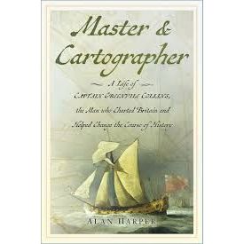 Book cover for "Master and Cartographer" by The History Press, featuring a sailboat on water with a parchment-style map background and elegant script font for the title and subtitle.