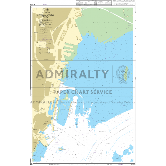 Admiralty Chart IN2001: Mumbai Docks by Admiralty offers detailed dock layouts, water depths, navigation markers, and port facilities. ADMIRALTY Standard Nautical Charts and UKHO logos are displayed for assured safe navigation.