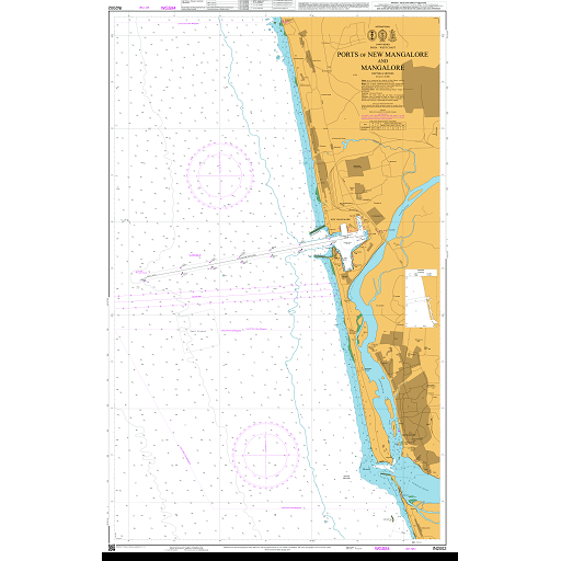 Admiralty Chart IN2002: Ports of New Mangalore and Mangalore by Admiralty offers detailed coverage of the coastline, harbor, port area, navigational markers, and sea depths for safe navigation with clear English labeling.