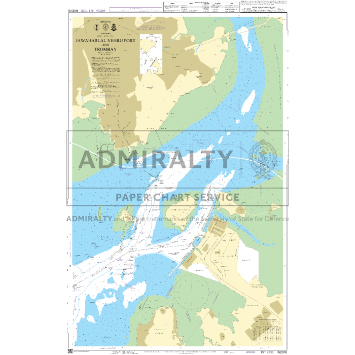 Admiralty Chart IN2076: Jawaharlal Nehru Port and Trombay by Admiralty, features beige land, blue water, and detailed navigational info to support SOLAS-regulated safe navigation in the area.