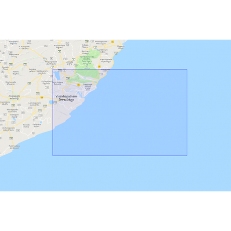 A map showing Visakhapatnam, Andhra Pradesh, India, and the Bay of Bengal to the east, featuring Admiralty Chart IN3002: Approaches to Visakhapatnam for safe navigation and commercial shipping routes.