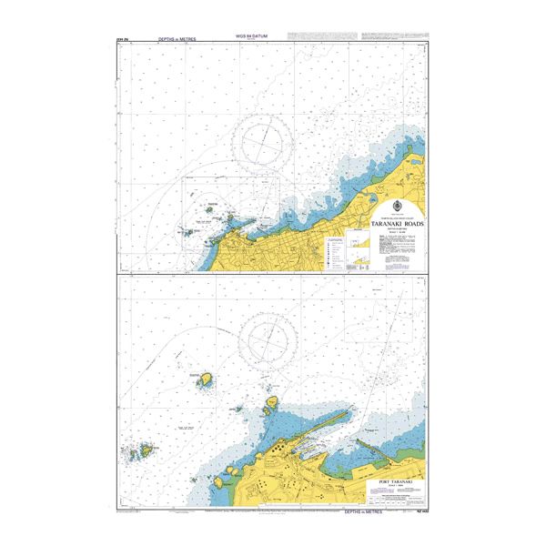 Admiralty Chart NZ4432: Taranaki Roads by Admiralty displays the coastline, water depths, and navigation details for Taranaki Roads, NZ. A Standard Nautical Chart to support safe navigation with clear maritime markings for shipping routes.