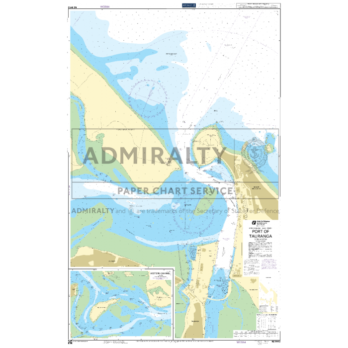 Admiralty Chart NZ5412: Port of Tauranga by Admiralty displays waterways, depth contours, navigation aids, shipping routes, port facilities, and land areas for safe navigation with detailed maritime information.