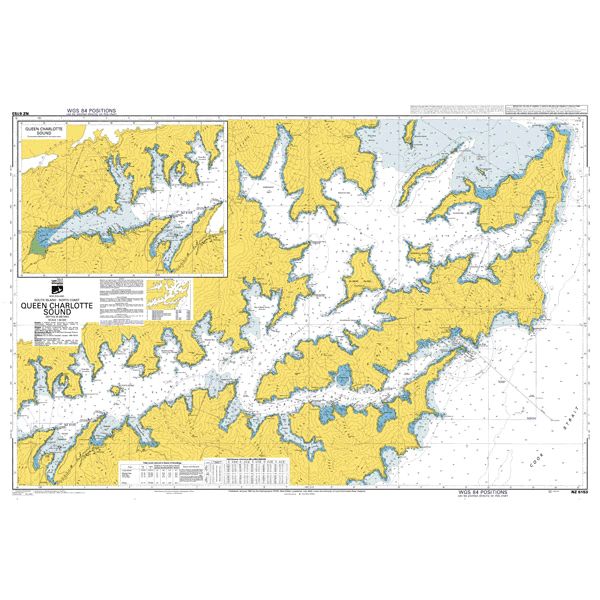 Admiralty Chart NZ6153: Queen Charlotte Sound/Totaranui by Admiralty provides detailed coastlines, waterways, and depth markings for safe navigation. Insets show key areas; land is shaded yellow, water blue, with labeled geographic features.