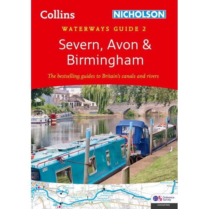 The Nicholson Waterways Guide 2 cover depicts narrowboats elegantly passing under a canal bridge, with a map at the bottom, highlighting its bestselling status for Britain's inland waterways and Birmingham Canal Navigations.
