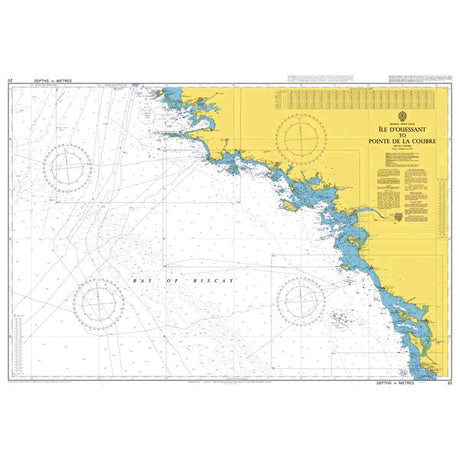 Product image of Admiralty Chart 20 | Ile d'Ouessant to Pointe de la Coubre, featuring navigational markings, depth soundings, and coastal features, essential for safe marine navigation. It could be displayed as an art piece or used for navigation on a boat or ship.