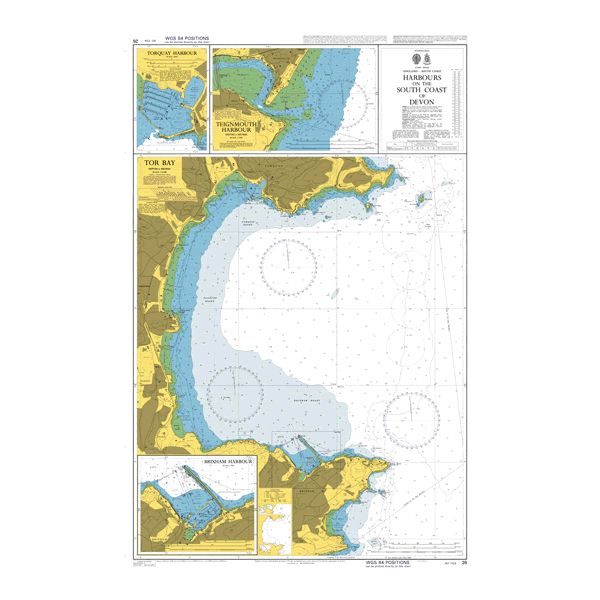 Product image of Admiralty Chart 26 | Harbours on the South Coast of Devon, featuring navigational markings, depth soundings, and coastal features, essential for safe marine navigation. It could be displayed as an art piece or used for navigation on a boat or ship.