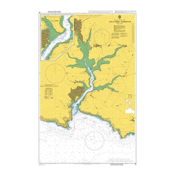 Product image of Admiralty Chart 28 | Salcombe Harbour, featuring navigational markings, depth soundings, and coastal features, essential for safe marine navigation. It could be displayed as an art piece or used for navigation on a boat or ship.