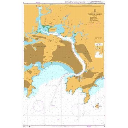 Product image of Admiralty Chart 29 | Porto de Santos, featuring navigational markings, depth soundings, and coastal features, essential for safe marine navigation. It could be displayed as an art piece or used for navigation on a boat or ship.