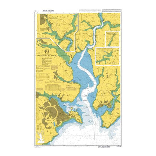 Product image of Admiralty Chart 32 | Falmouth to Truro, featuring navigational markings, depth soundings, and coastal features, essential for safe marine navigation. It could be displayed as an art piece or used for navigation on a boat or ship.