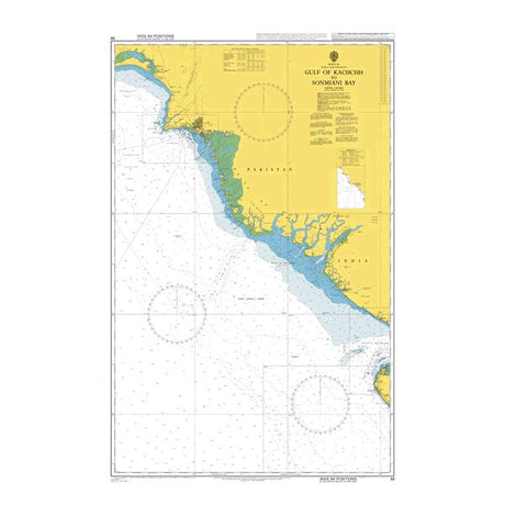 Product image of Admiralty Chart 39 | Gulf of Kachchh to Sonmiani Bay, featuring navigational markings, depth soundings, and coastal features, essential for safe marine navigation. It could be displayed as an art piece or used for navigation on a boat or ship.