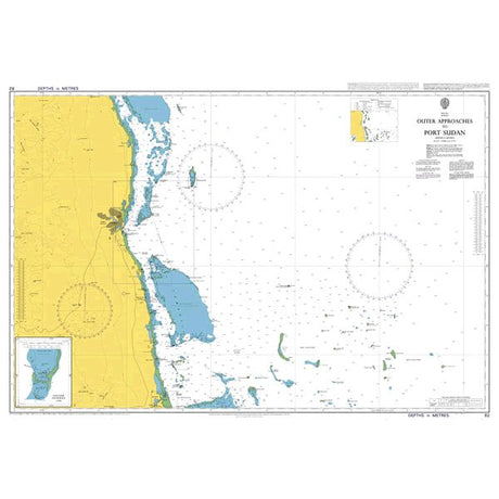 Product image of Admiralty Chart 82 | Outer Approaches to Port Sudan, featuring navigational markings, depth soundings, and coastal features, essential for safe marine navigation. It could be displayed as an art piece or used for navigation on a boat or ship.