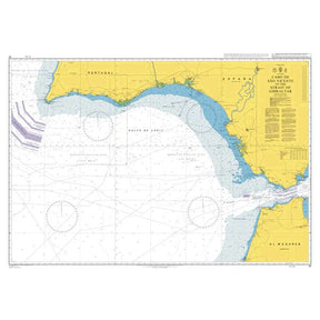 Product image of Admiralty Chart 91 | Cabo de Sao Vicente to the Strait of Gibraltar, featuring navigational markings, depth soundings, and coastal features, essential for safe marine navigation. It could be displayed as an art piece or used for navigation on a boat or ship.