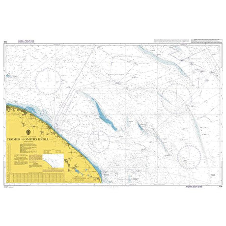 Product image of Admiralty Chart 106 | Cromer to Smiths Knoll, featuring navigational markings, depth soundings, and coastal features, essential for safe marine navigation. It could be displayed as an art piece or used for navigation on a boat or ship.