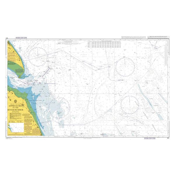 Product image of Admiralty Chart 107 | Approaches to the River Humber, featuring navigational markings, depth soundings, and coastal features, essential for safe marine navigation. It could be displayed as an art piece or used for navigation on a boat or ship.