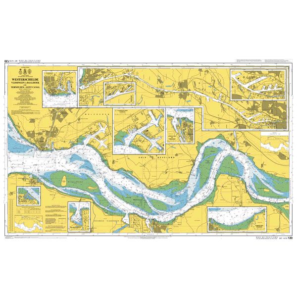 Product image of Admiralty Chart 120 | Westerschelde Vlissingen-Oost to Nauw van Bath, featuring navigational markings, depth soundings, and coastal features, essential for safe marine navigation. It could be displayed as an art piece or used for navigation on a boat or ship.