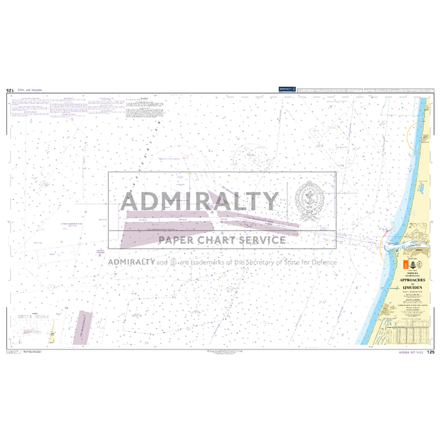 Product image of Admiralty Chart 125 | Approaches to IJmuiden, featuring navigational markings, depth soundings, and coastal features, essential for safe marine navigation. It could be displayed as an art piece or used for navigation on a boat or ship.