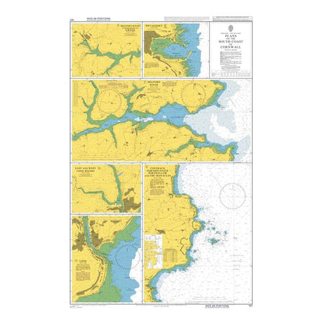 Product image of Admiralty Chart 147 | Plans on the South Coast of Cornwall, featuring navigational markings, depth soundings, and coastal features, essential for safe marine navigation. It could be displayed as an art piece or used for navigation on a boat or ship.