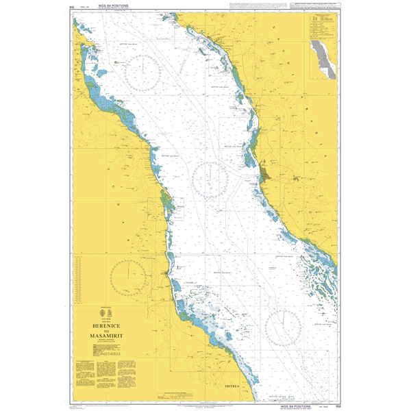 Product image of Admiralty Chart 158 | Berenice (Barnis) to Masamirit, featuring navigational markings, depth soundings, and coastal features, essential for safe marine navigation. It could be displayed as an art piece or used for navigation on a boat or ship.