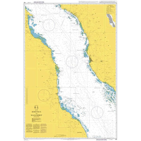 Product image of Admiralty Chart 158 | Berenice (Barnis) to Masamirit, featuring navigational markings, depth soundings, and coastal features, essential for safe marine navigation. It could be displayed as an art piece or used for navigation on a boat or ship.