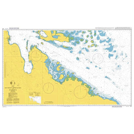 Product image of Admiralty Chart 171 | Southern Approaches to Massawa (Mits'iwa), featuring navigational markings, depth soundings, and coastal features, essential for safe marine navigation. It could be displayed as an art piece or used for navigation on a boat or ship.