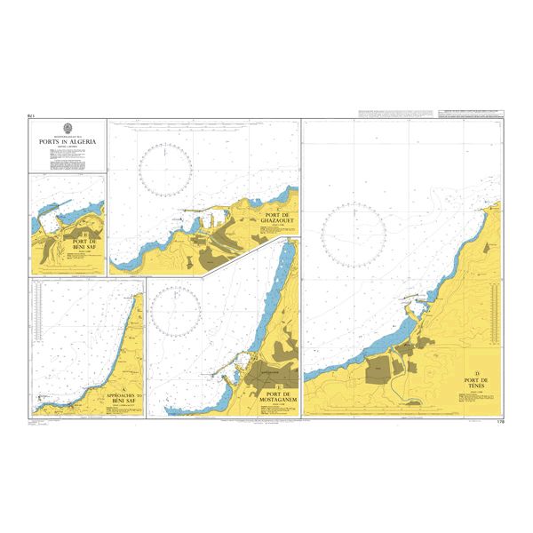 Product image of Admiralty Chart 178 | Ports in Algeria, featuring navigational markings, depth soundings, and coastal features, essential for safe marine navigation. It could be displayed as an art piece or used for navigation on a boat or ship.