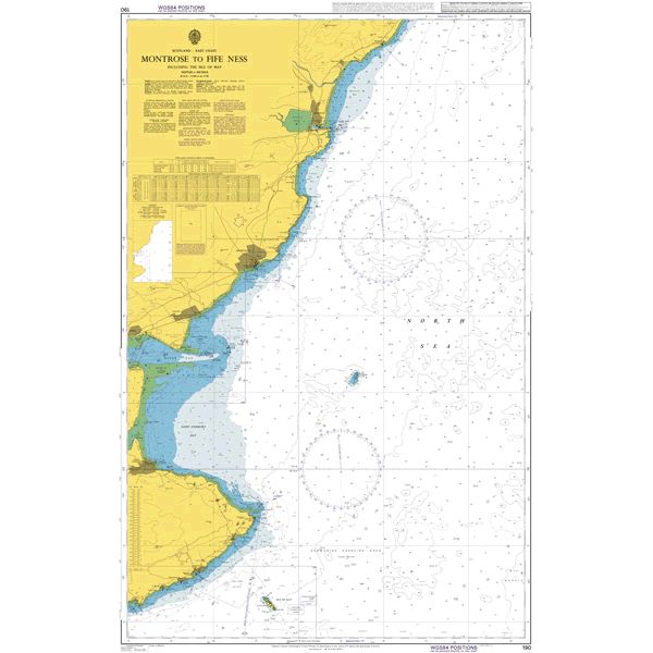 Product image of Admiralty Chart 190 | Montrose to Fife Ness including the Isle of May, featuring navigational markings, depth soundings, and coastal features, essential for safe marine navigation. It could be displayed as an art piece or used for navigation on a boat or ship.